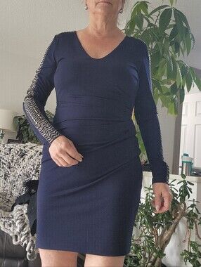 Guess Navy Mini Dress with Beaded Sleeve Accents